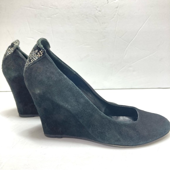 Zadig & Voltaire Leather Wedges Heels Skull Embellished 7 Black Rock Star - Picture 7 of 14